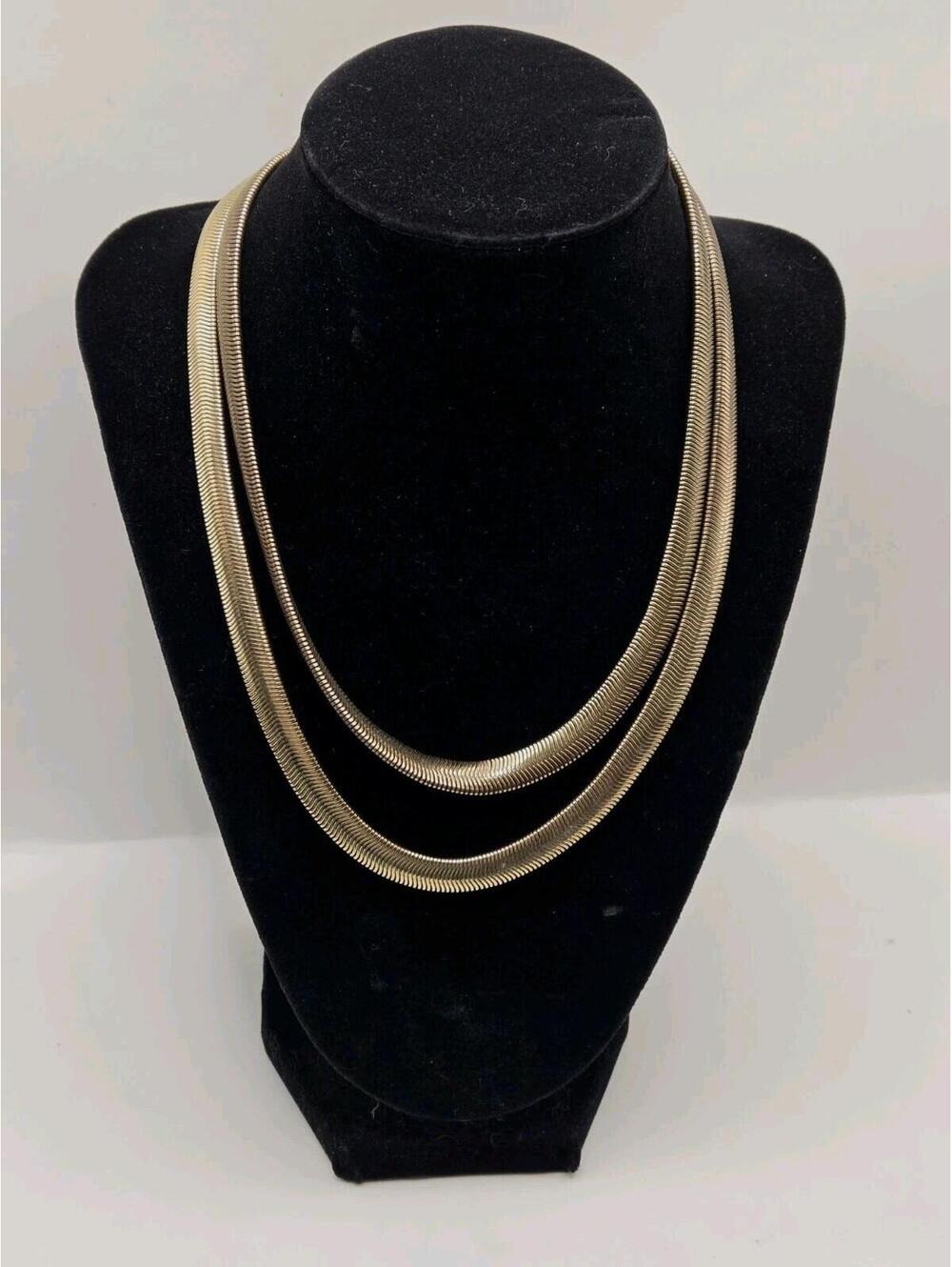 Time and Tru Gold Tone Double Strand Flat Herringbone Snake Chain Necklace